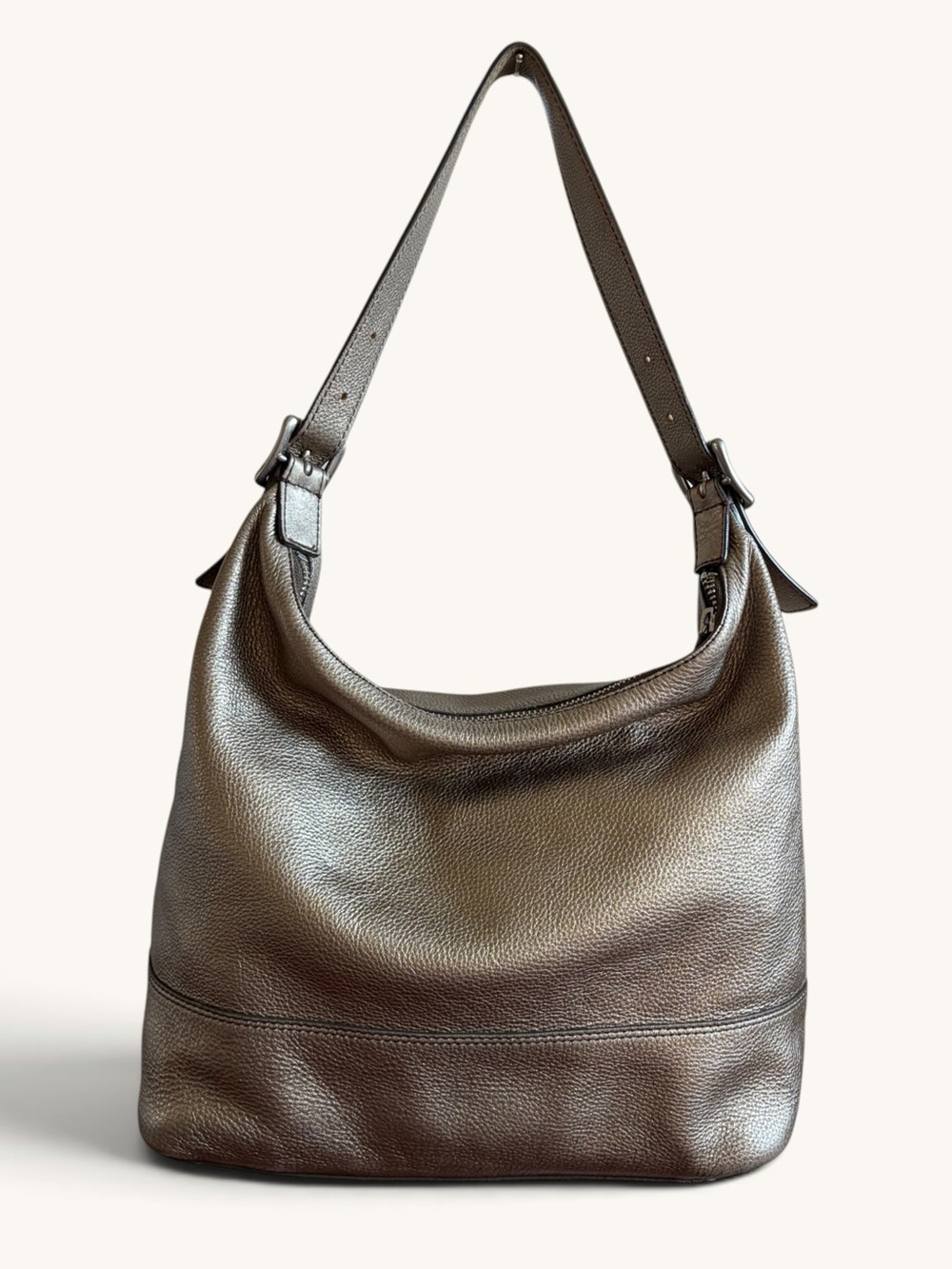 Fossil Metallic Bronze Gold Pebbled Leather Shoulder Hobo - Picture 3 of 15